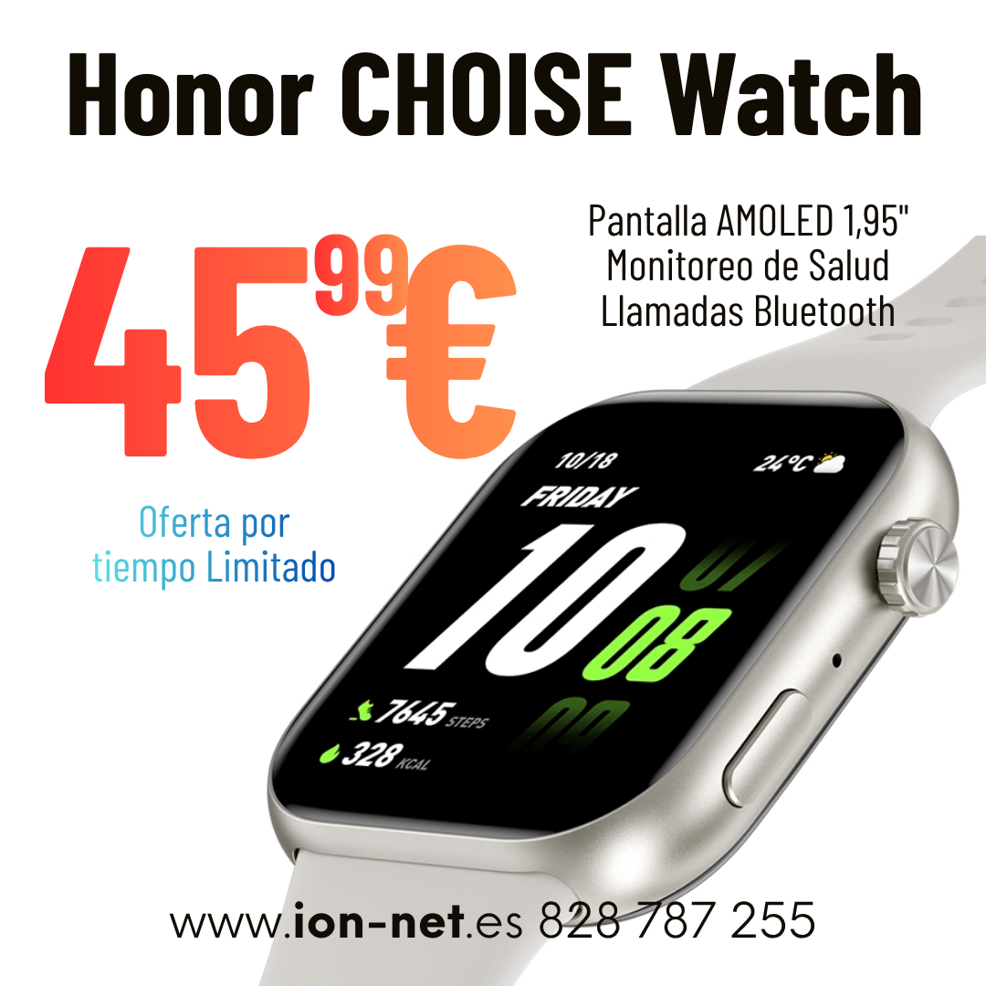 Smartwatch Honor Choice Watch AMOLED Bluetooth, Monitor de Salud y 12 días de batería NEGRO