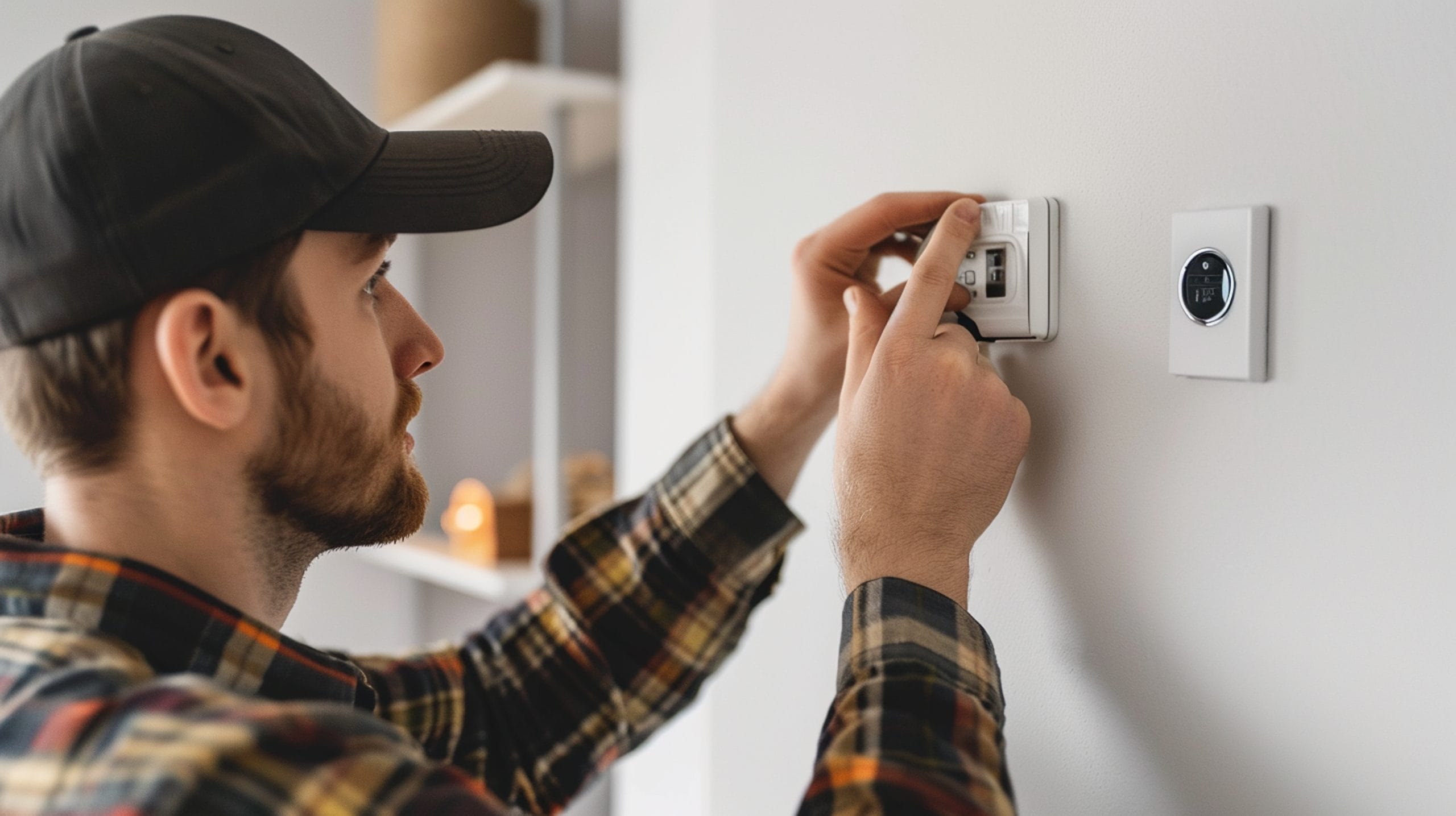 Técnico de iON Security instalando un panel de alarma en una vivienda